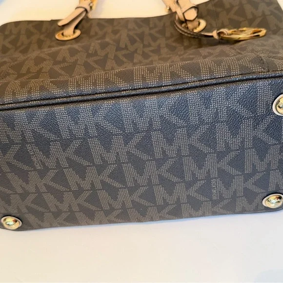 Michael Kors Jet Set Travel Large Tote Brown MK Logo Beige - Picture 8 of 9